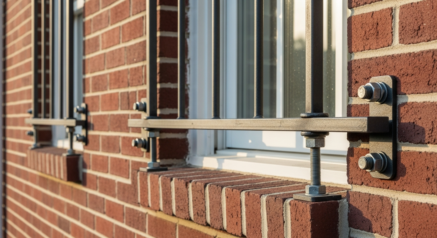 Window bar installation close-up on Nashville brick home