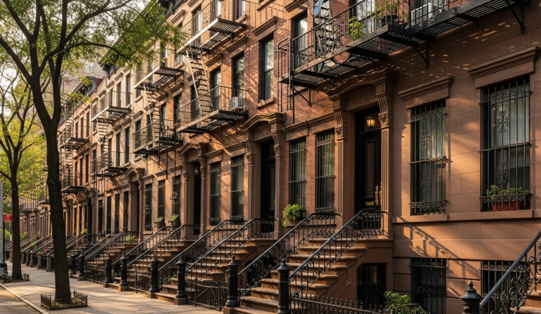 Window security bars on Brooklyn brownstone homes in New York City