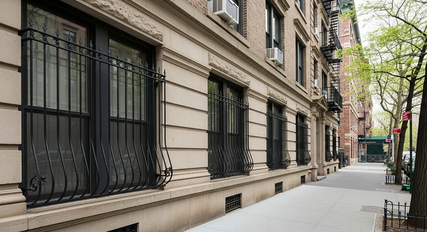 Professional window bar installation on New York City apartment building