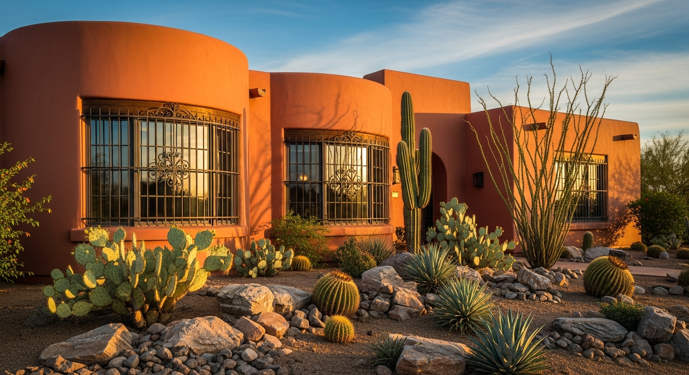 Window bars on adobe-style home in Phoenix Arizona