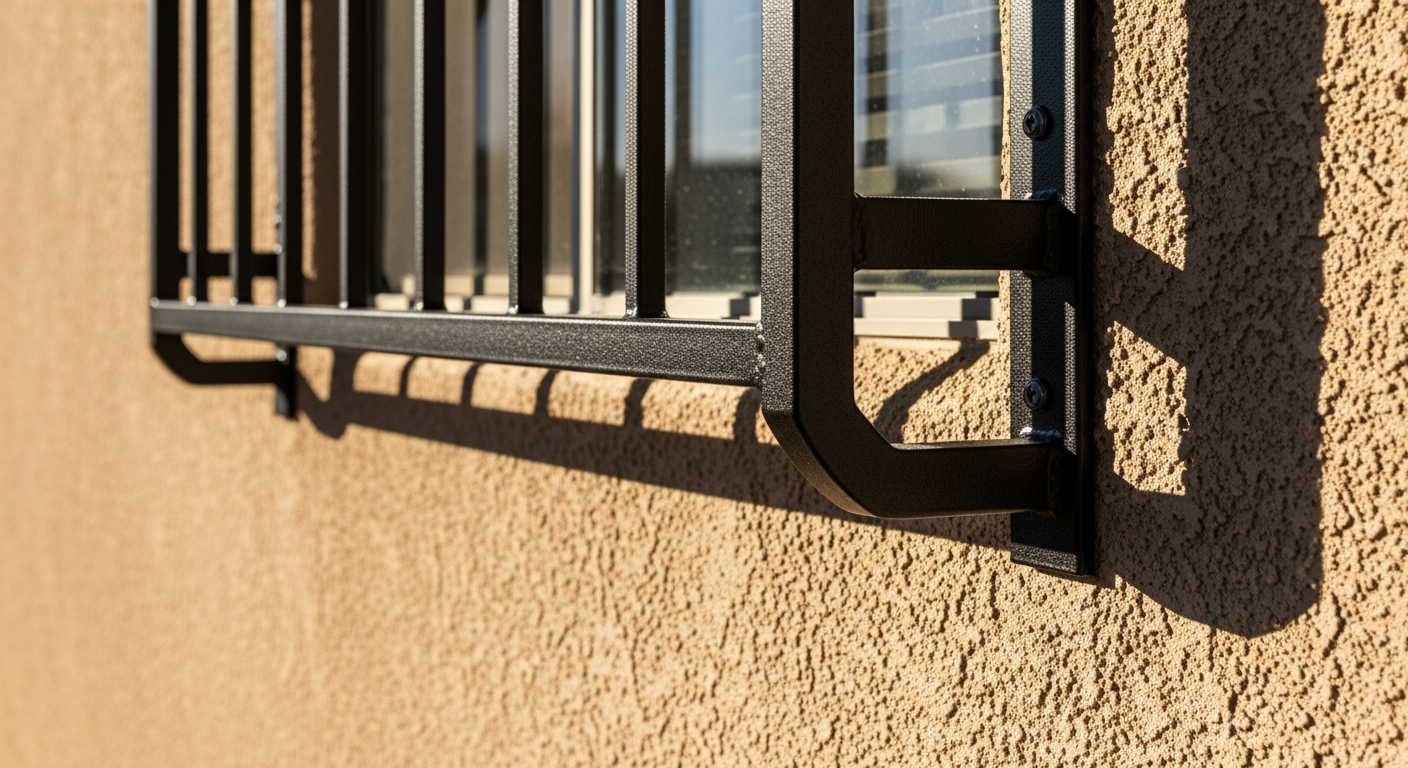 Heat-resistant window security bars on Phoenix stucco exterior
