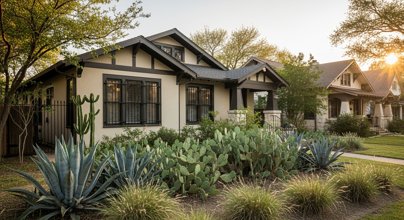 Window security bars on San Antonio craftsman home