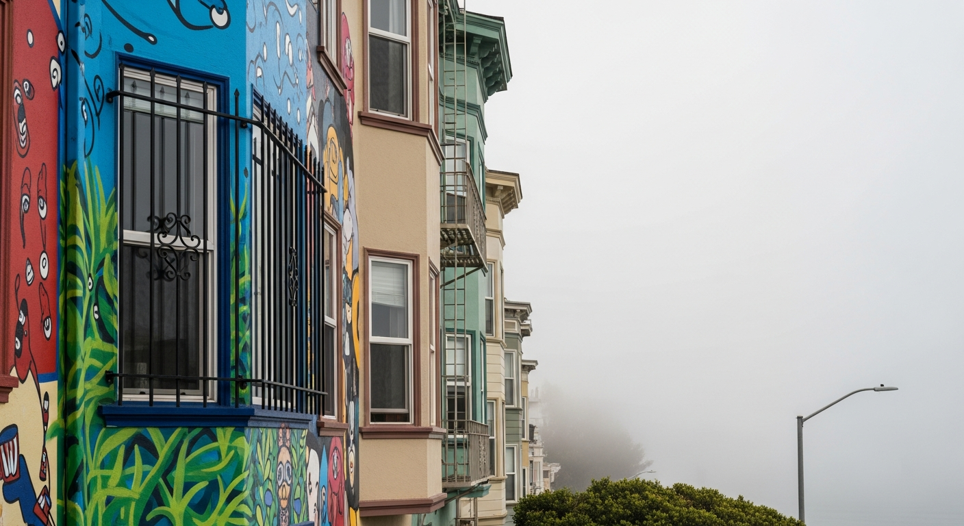Window bars on San Francisco Mission District apartment building