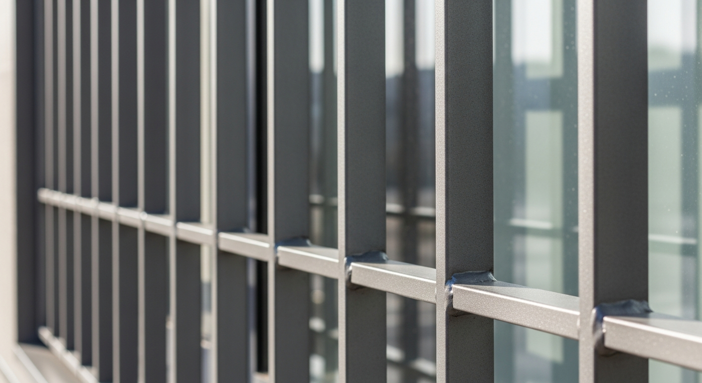 Close-up of steel window security bars showing physical barrier strength