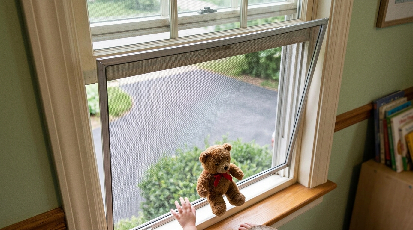 Window screen bowing outward fal…