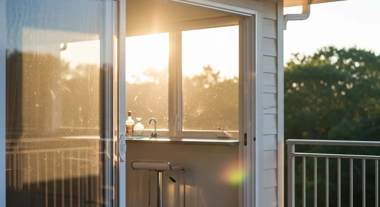 balcony sliding glass door glare — residential setting