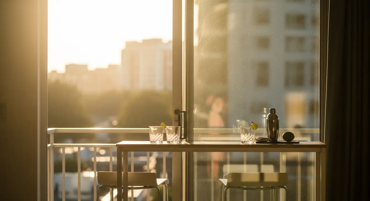 balcony sliding glass door glare — residential setting