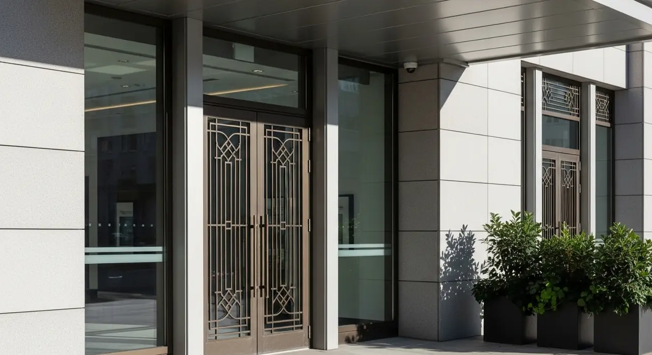 bank branch entry ornamental jpeg — residential setting