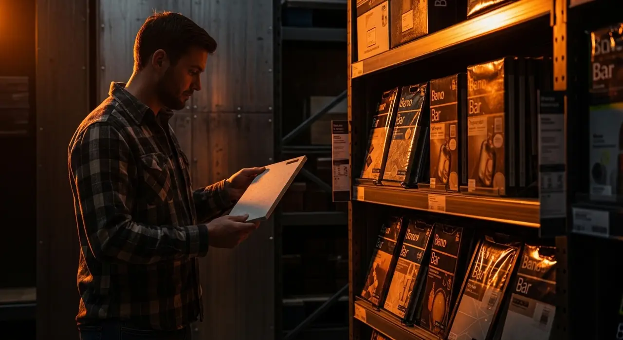 customer comparing packages — consumer shopping context
