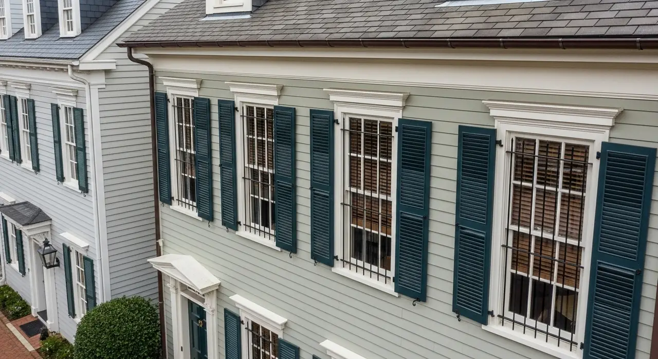 drone overhead colonial — residential setting