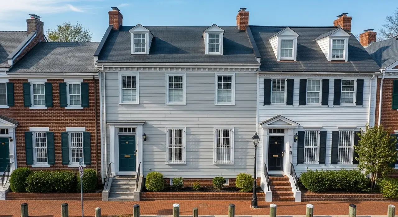 drone overhead colonial — residential setting