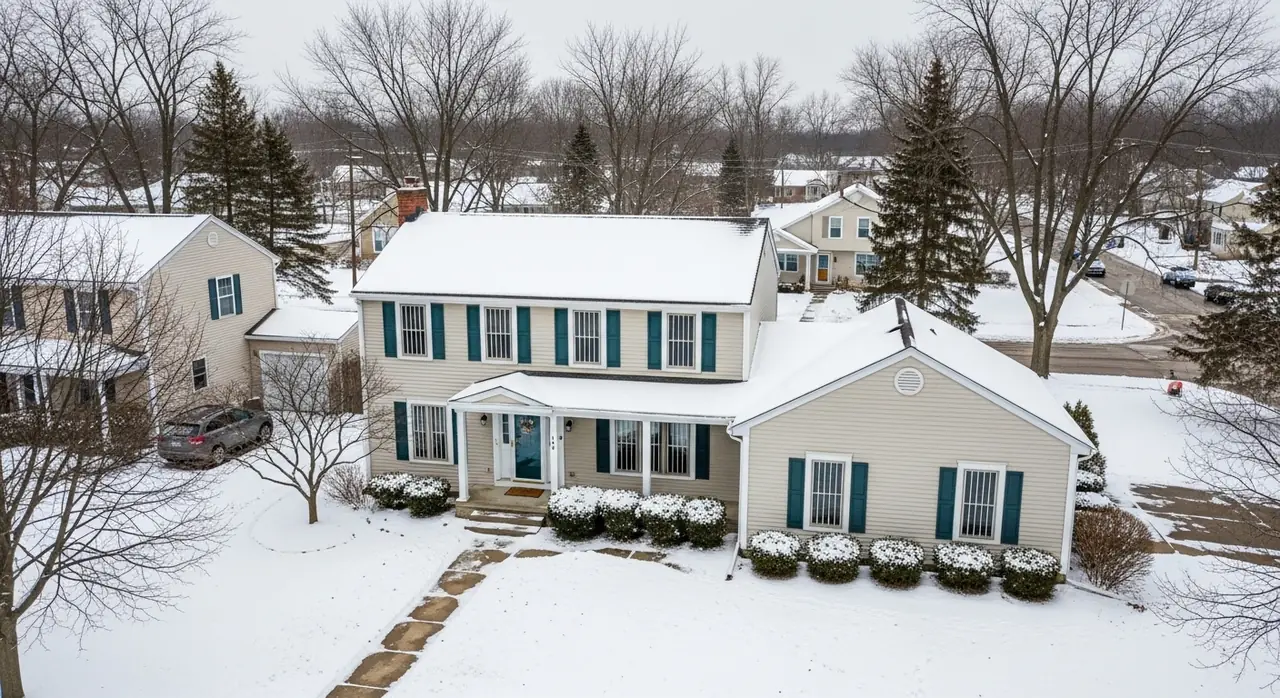 drone overhead michigan colonial — residential setting