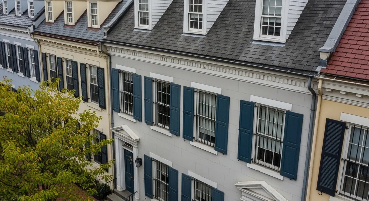 drone overhead new york colonial — residential setting