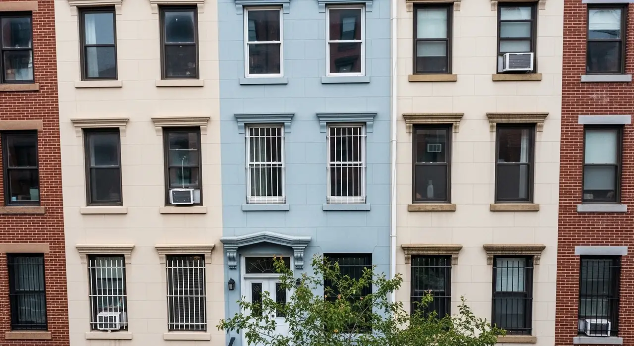 drone overhead new york rowhouse — security context
