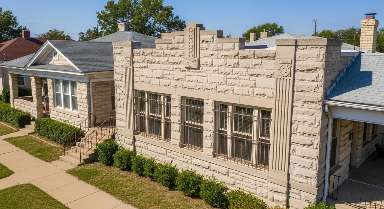 drone overhead oklahoma art deco — residential setting