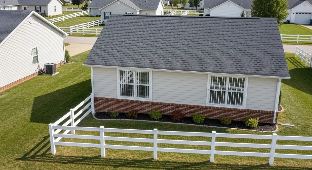 drone overhead ranch fences — residential setting