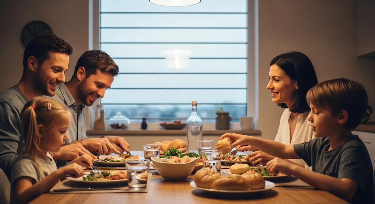 family eating dinner kitchen jpeg — product feature