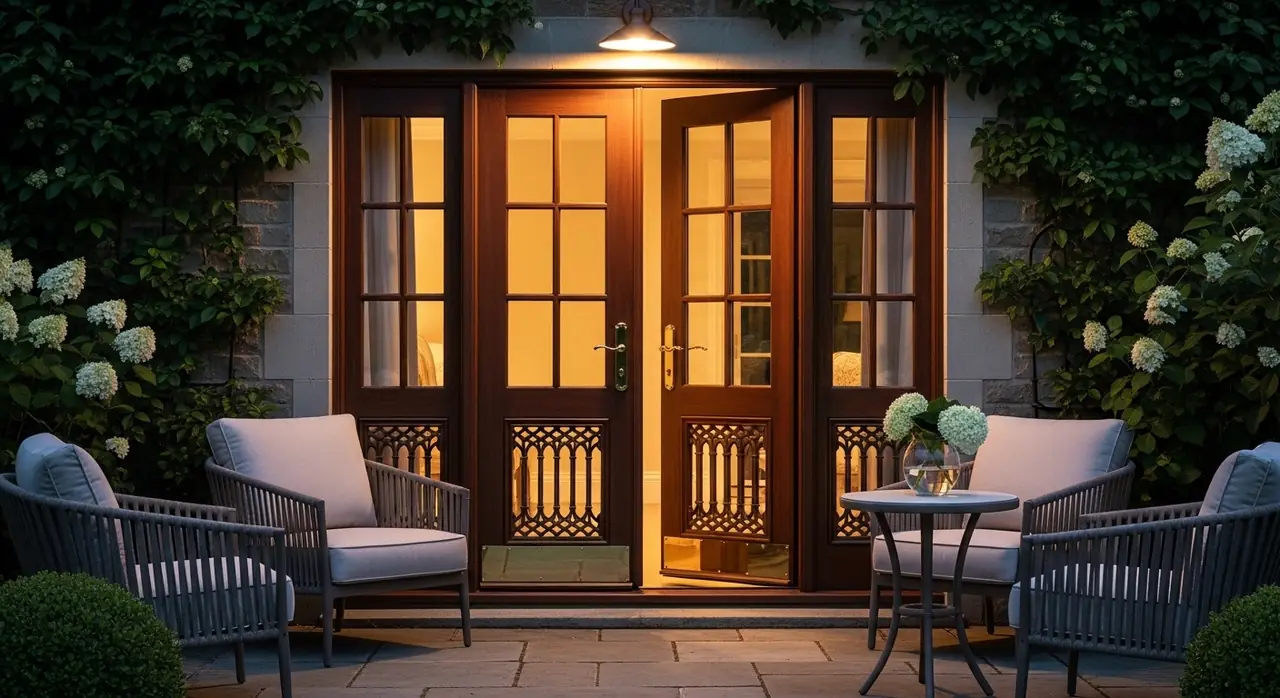 french doors dusk jpeg — residential setting