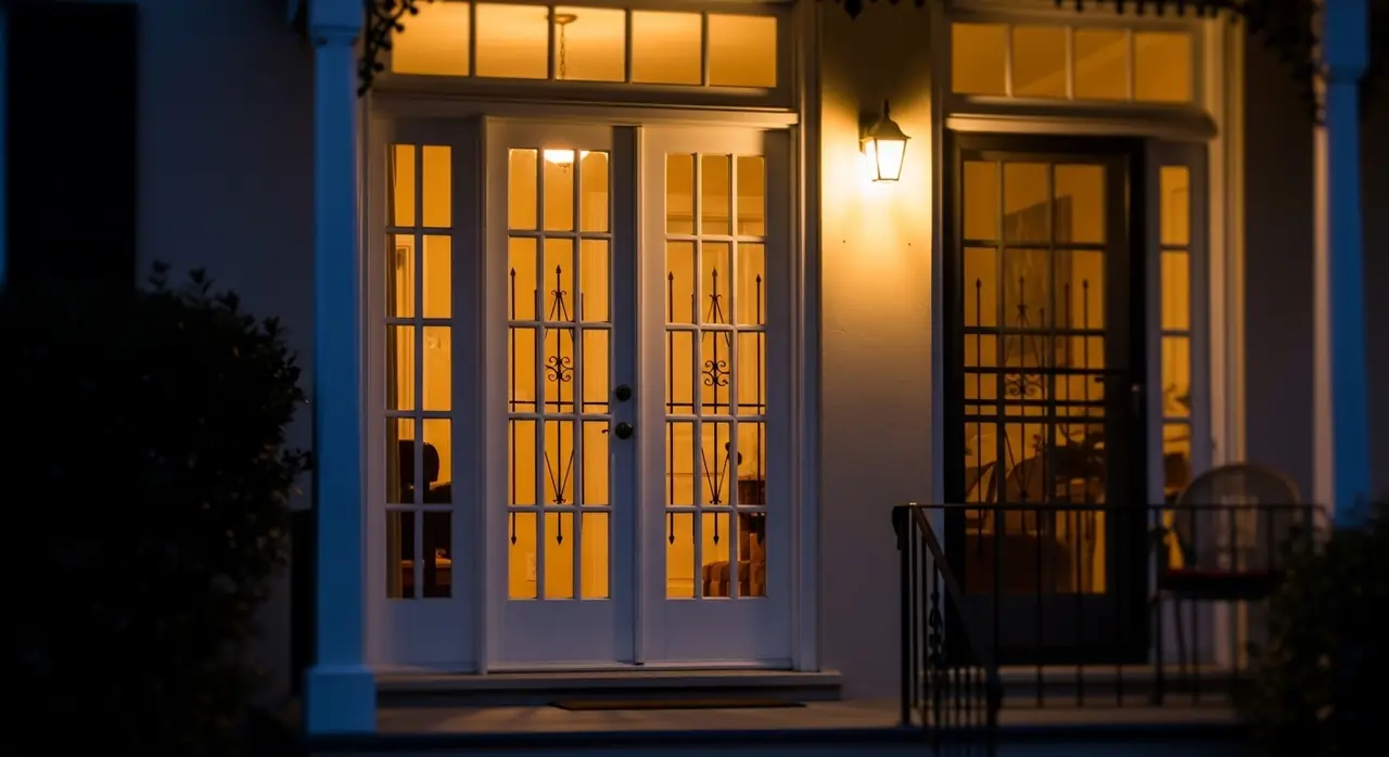 french doors dusk jpeg — residential setting