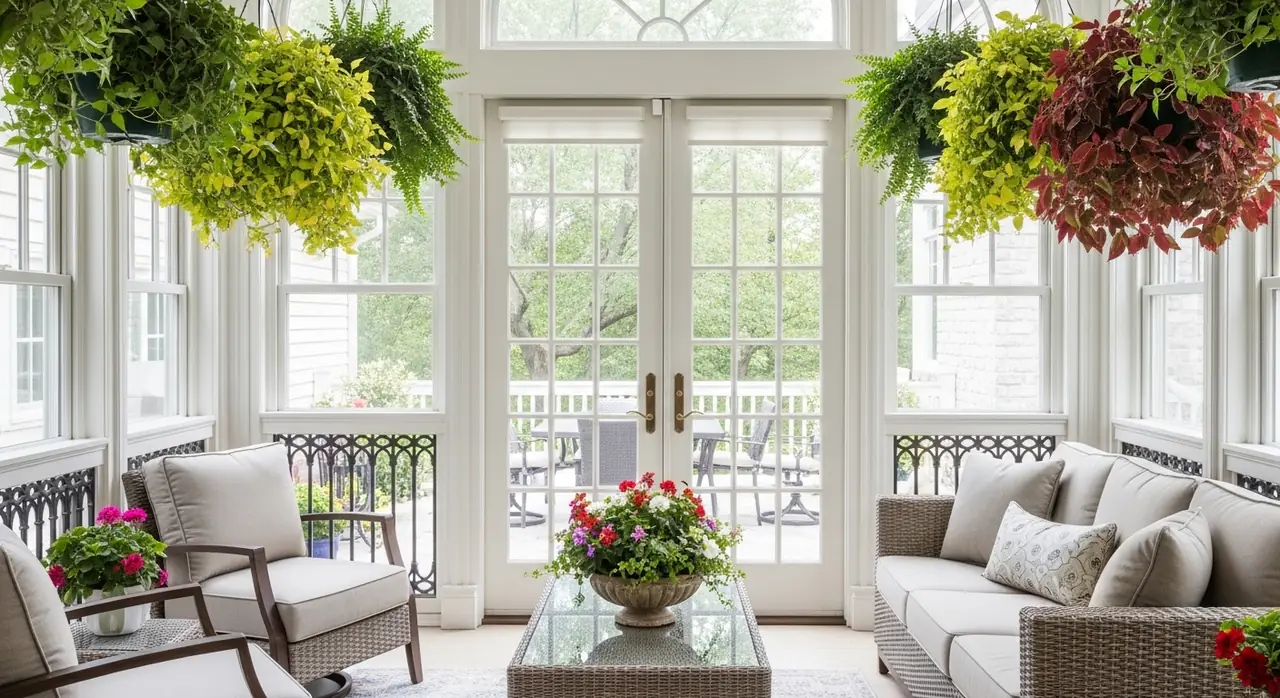 french doors sunroom plants jpeg — residential setting