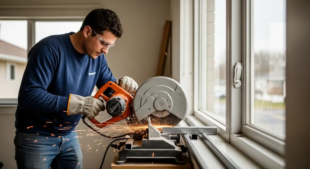 installer cutting steel tube jpeg — professional installation