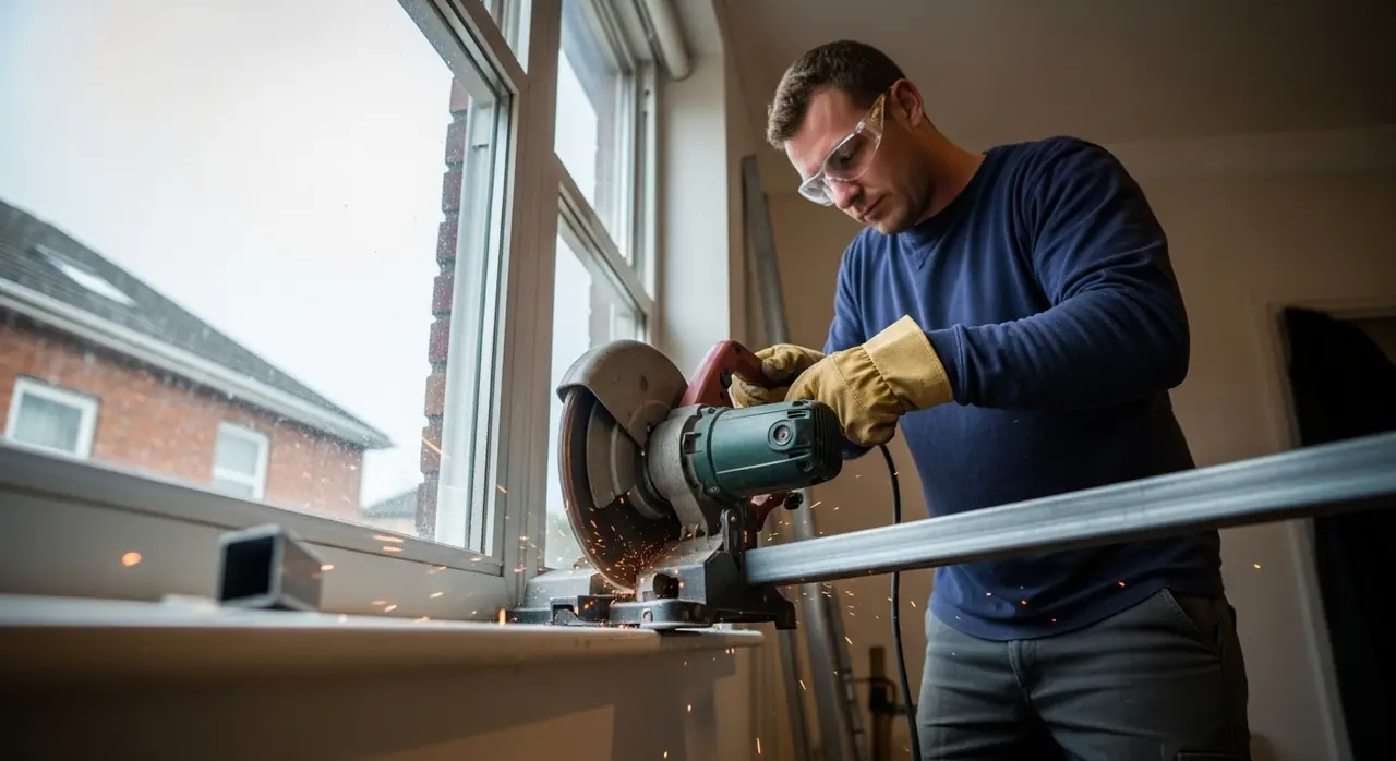 installer cutting steel tube jpeg — professional installation