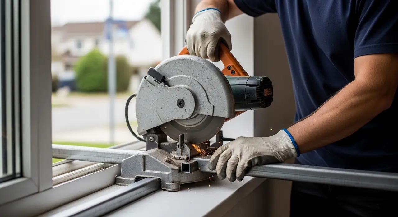 installer cutting steel tube jpeg — professional installation