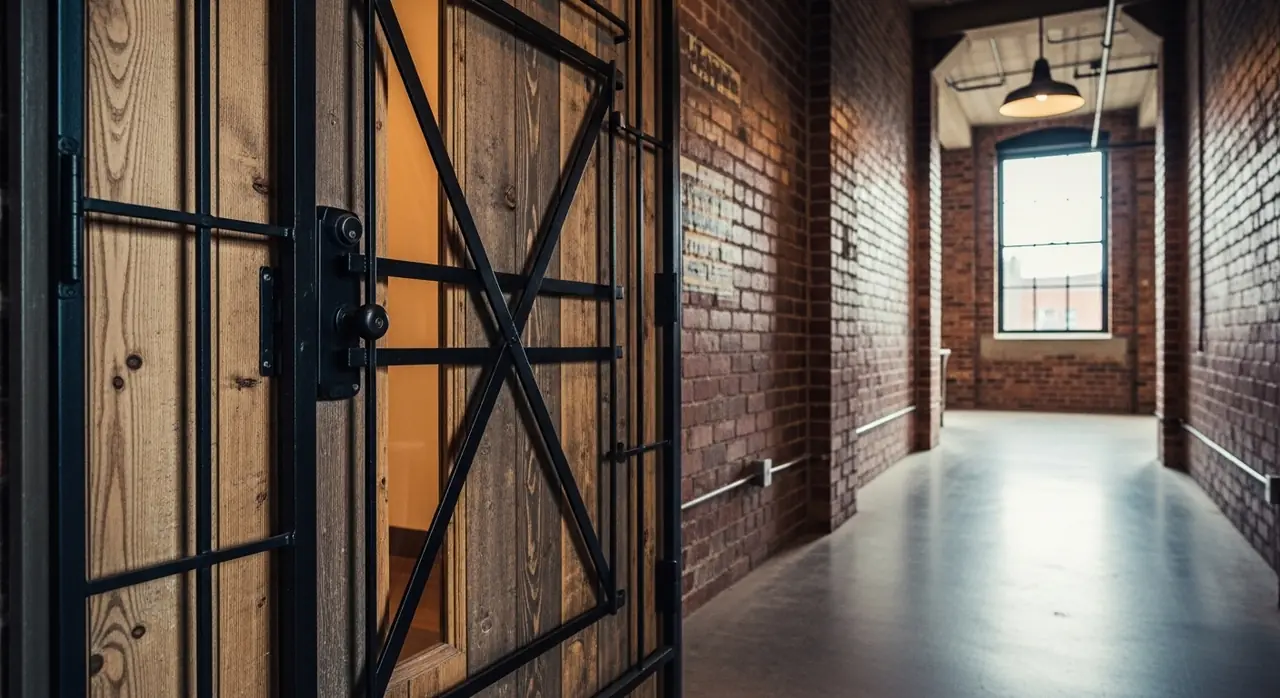loft entry door industrial corridor — residential setting