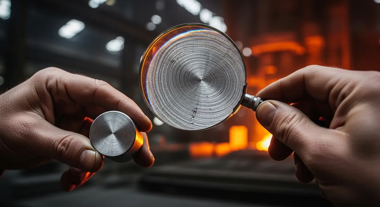 metallurgist examining steel — material quality detail