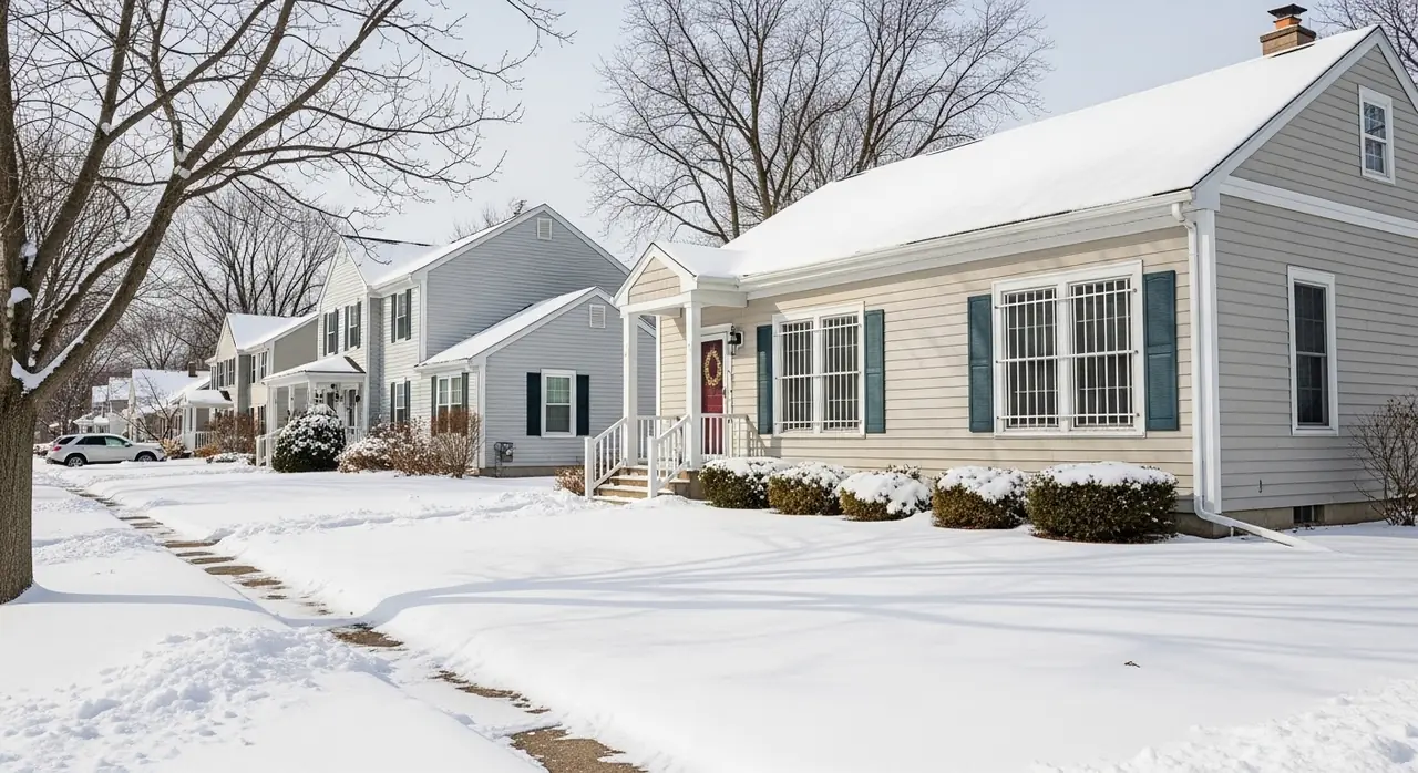 michigan colonial snowy yards — residential setting