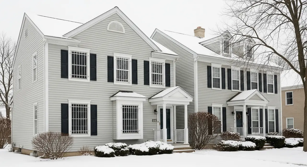 michigan colonial snowy yards — residential setting