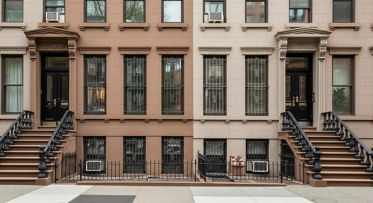 new york brownstones stoops — residential setting