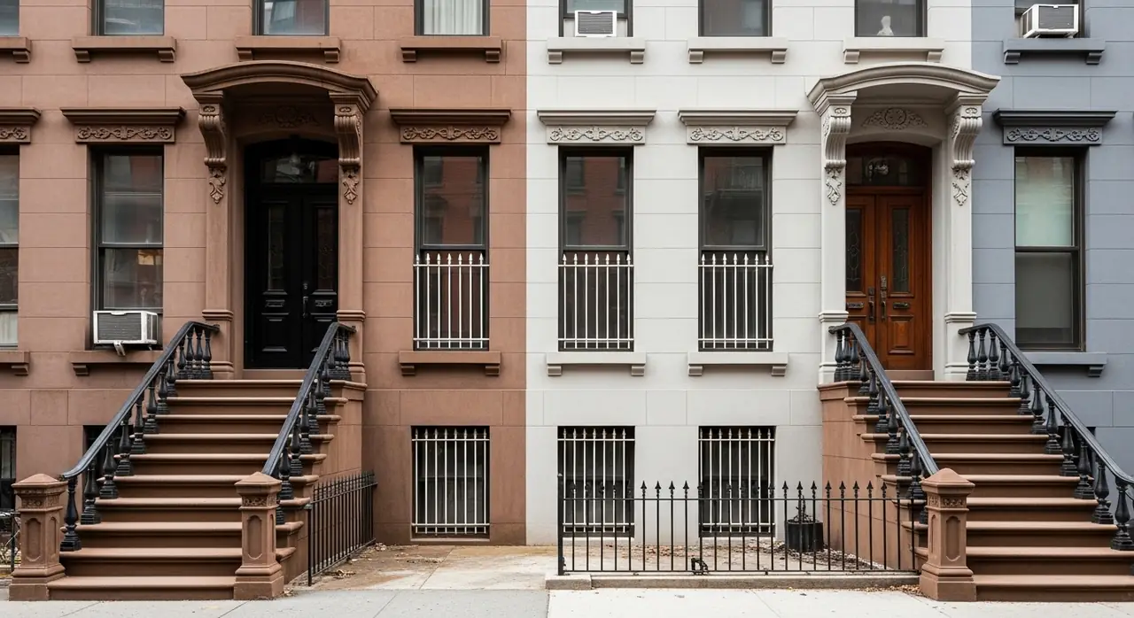 new york brownstones stoops — residential setting