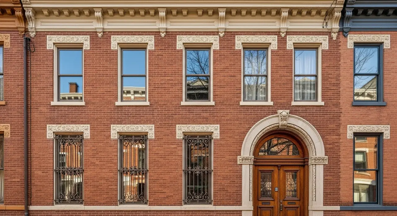 ohio italianate rowhouse facade — residential setting