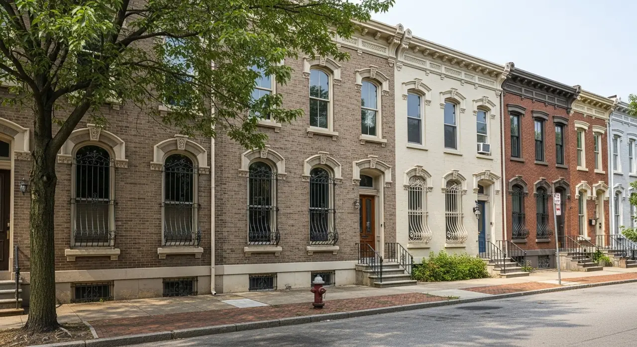 ohio italianate rowhouse ornate — residential setting