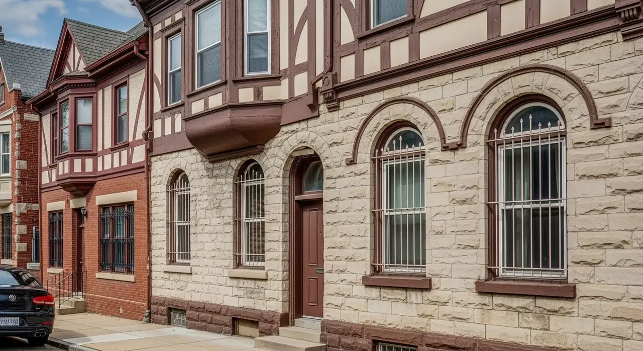 ohio tudor revival arched — residential setting