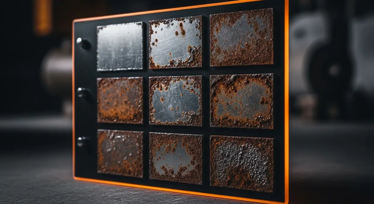 rust test comparison panel — material quality detail