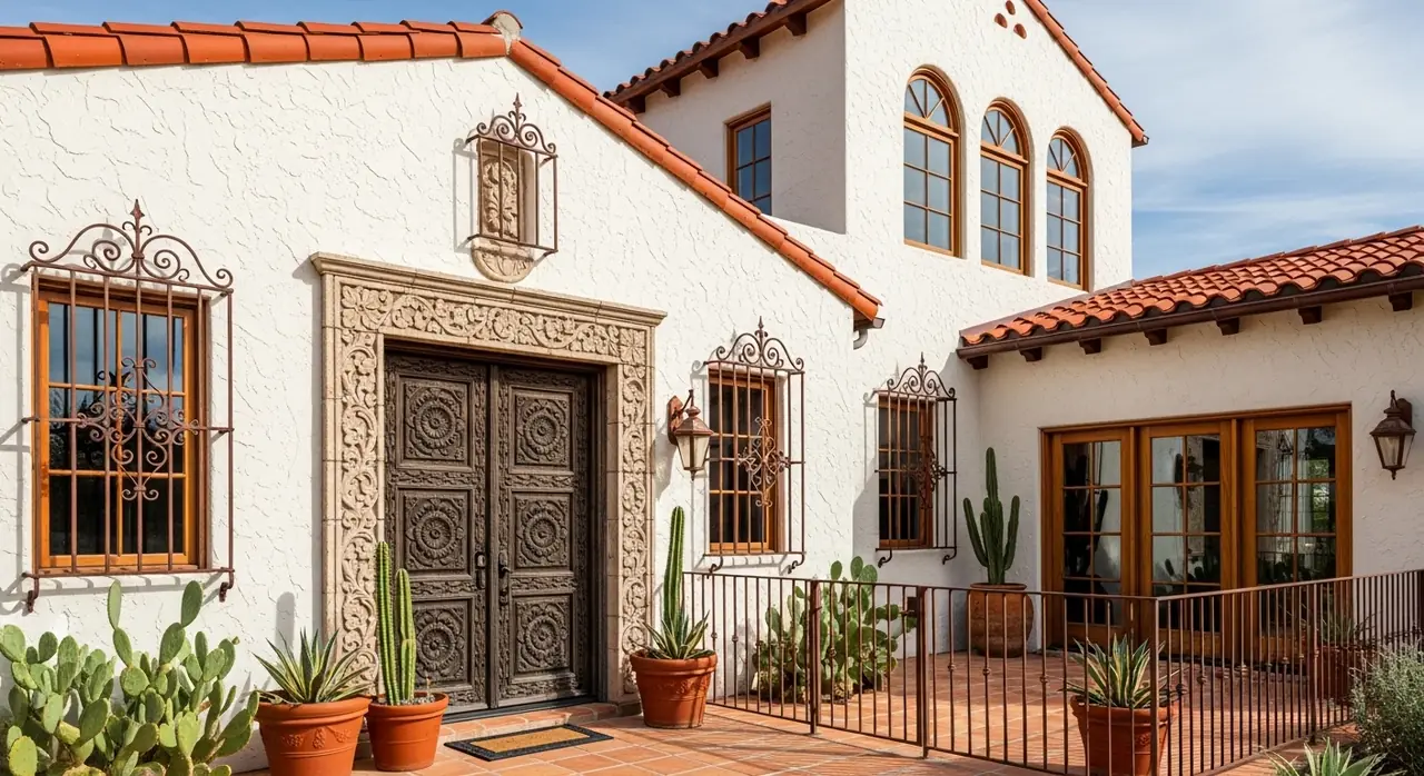 texas spanish colonial house facade — residential setting